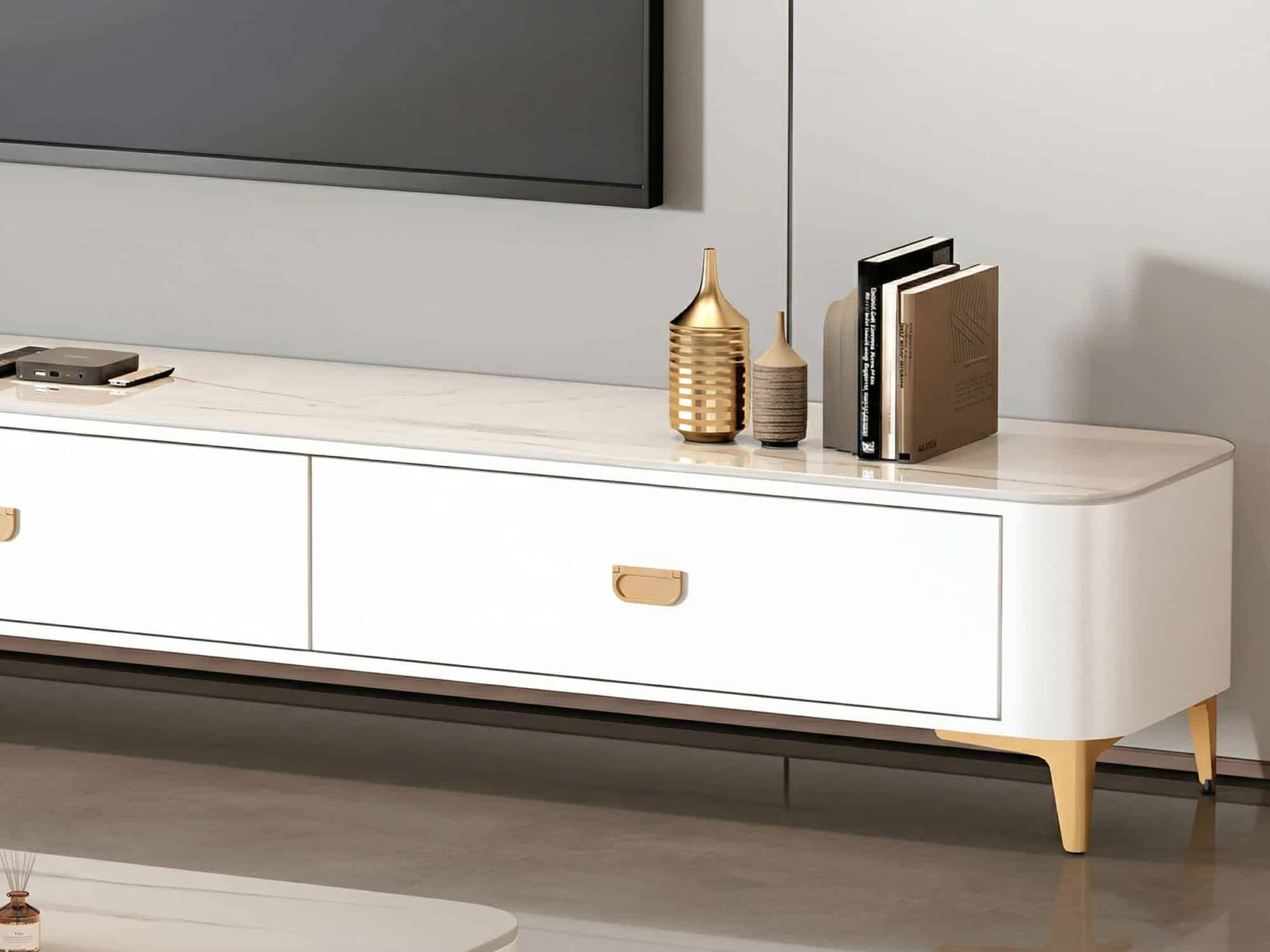 Modern Marble Top Gray TV Stand with Drawers Storage 相册图 #8 resized