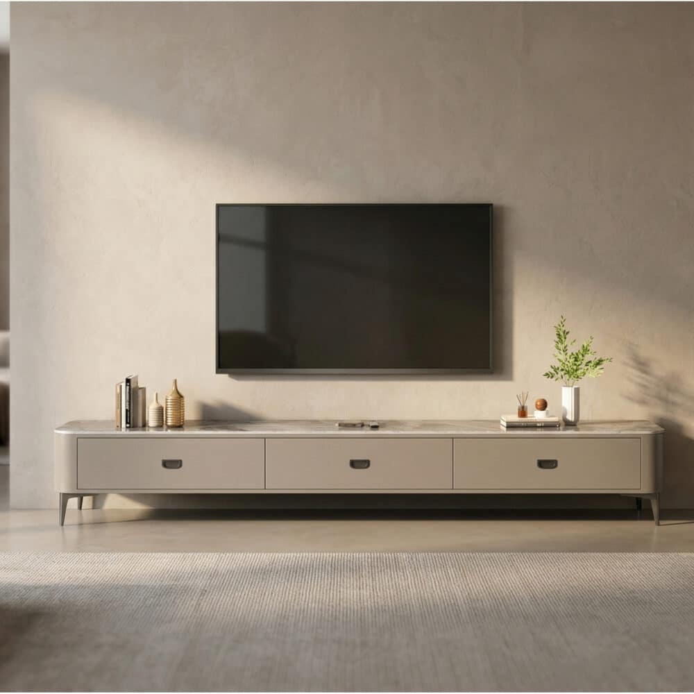 Modern Marble Top Gray TV Stand with Drawers Storage 相册图 #1 scene
