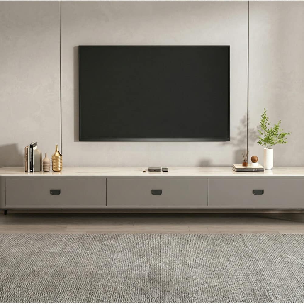 Modern Marble Top Gray TV Stand with Drawers Storage 相册图 #2 scene