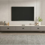 Modern Marble Top Gray TV Stand with Drawers Storage 相册图 #2 scene