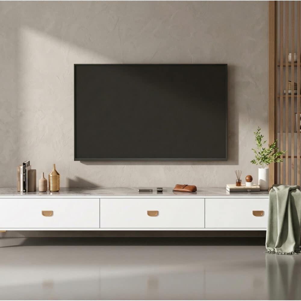 Modern Marble Top Gray TV Stand with Drawers Storage 相册图 #3 scene