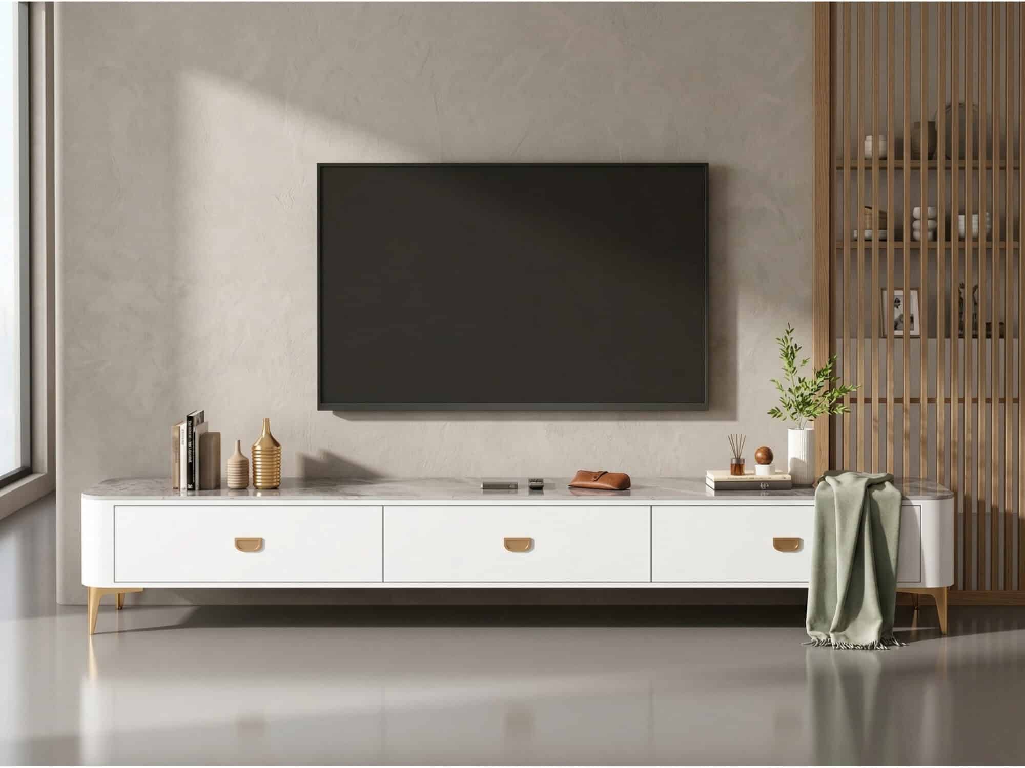 Modern Marble Top Gray TV Stand with Drawers Storage 相册图 #3 scene