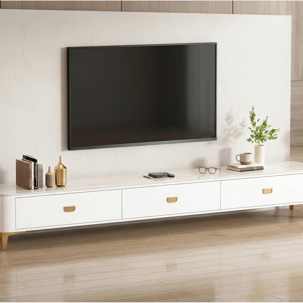 Modern Marble Top Gray TV Stand with Drawers Storage 相册图 #4 scene