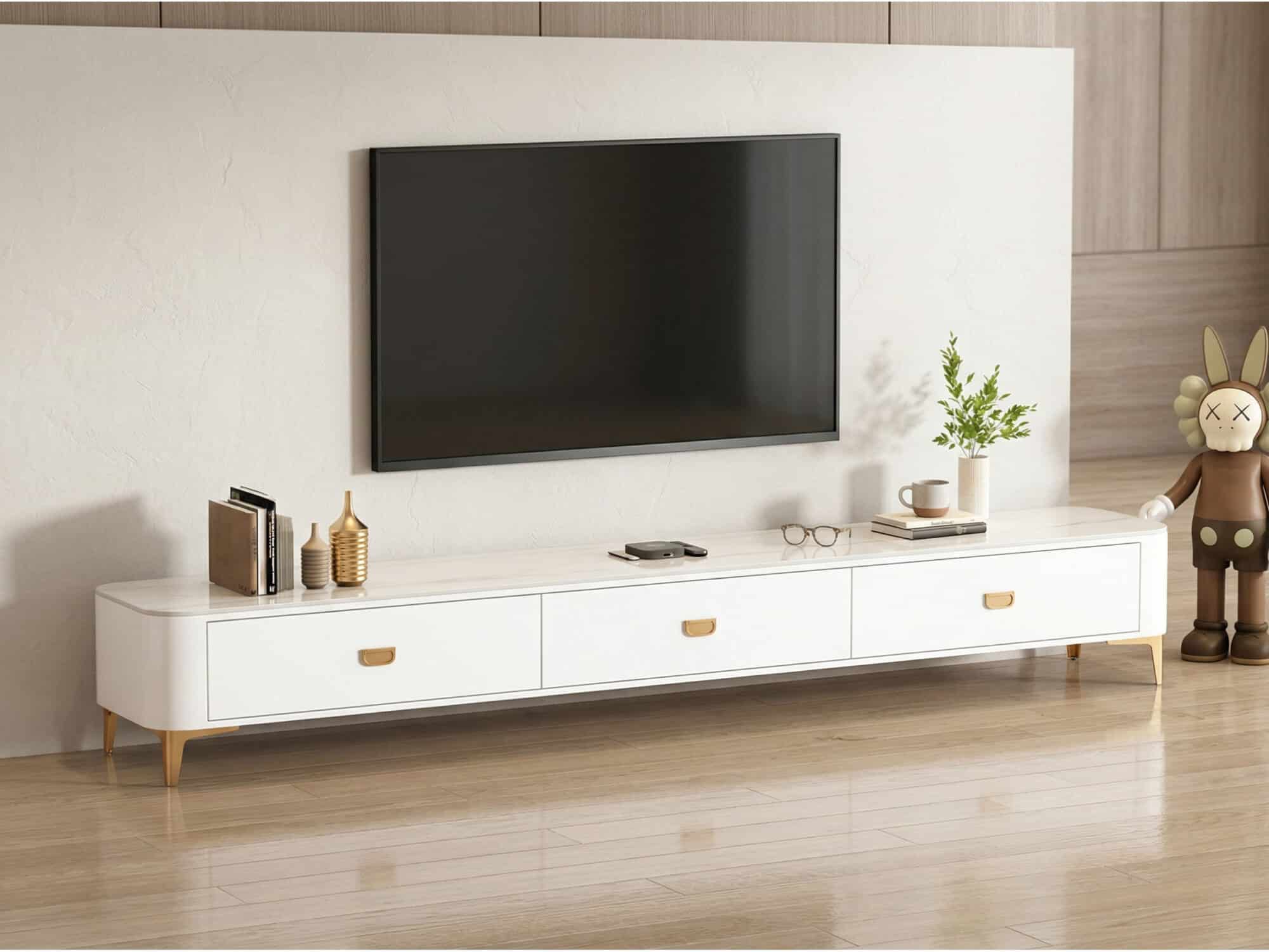 Modern Marble Top Gray TV Stand with Drawers Storage 相册图 #4 scene
