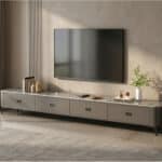 Modern Marble Top Gray TV Stand with Drawers Storage 相册图 #5 scene