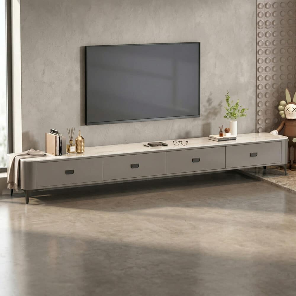 Modern Marble Top Gray TV Stand with Drawers Storage 相册图 #7 scene