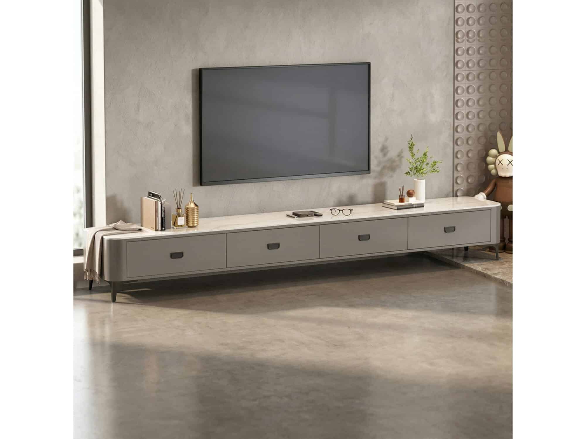 Modern Marble Top Gray TV Stand with Drawers Storage 相册图 #7 scene