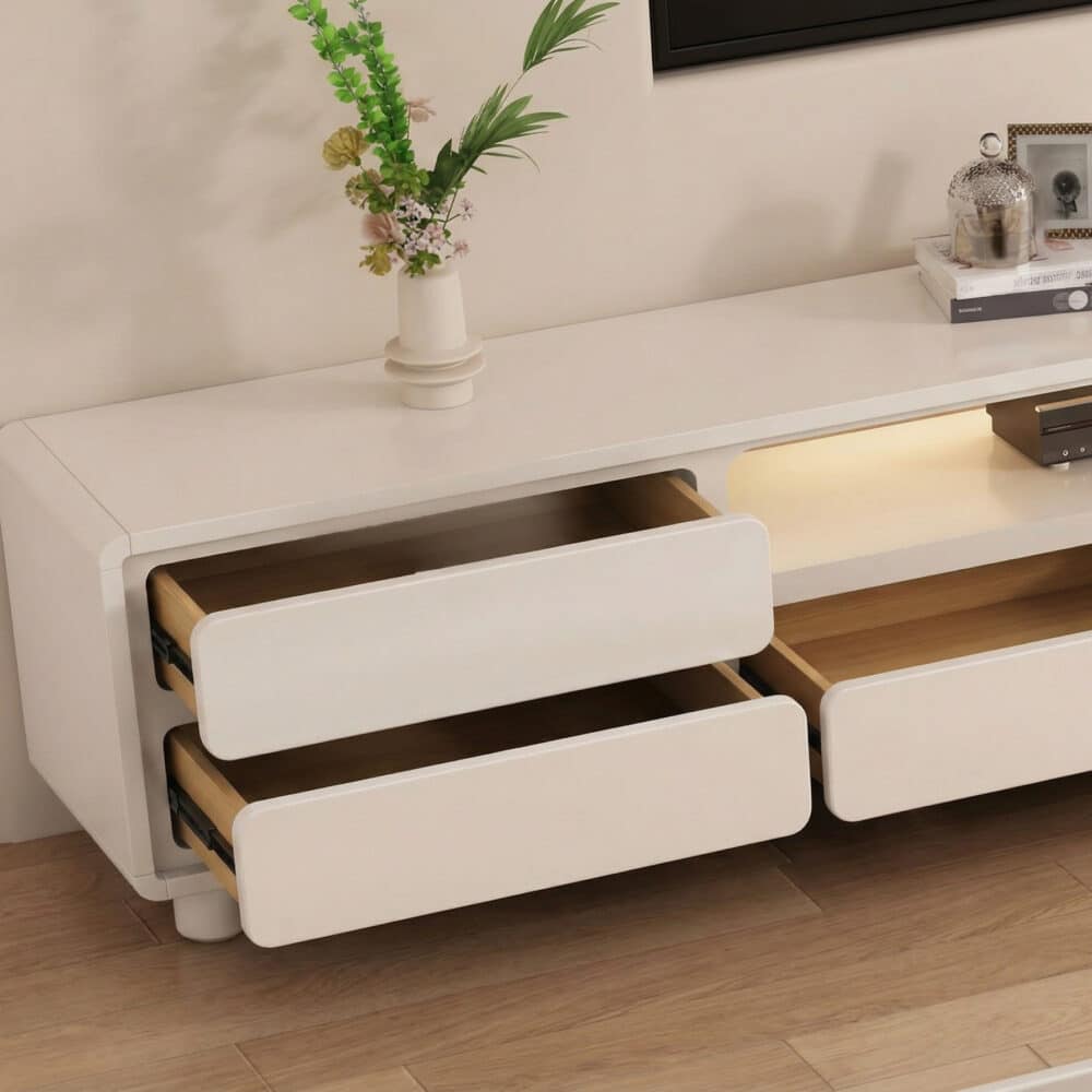 Modern Minimalist White TV Stand with Storage Drawers 相册图 #5 resized