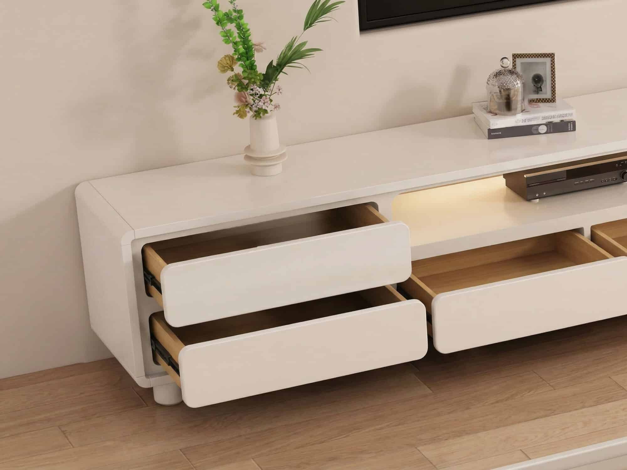 Modern Minimalist White TV Stand with Storage Drawers 相册图 #5 resized