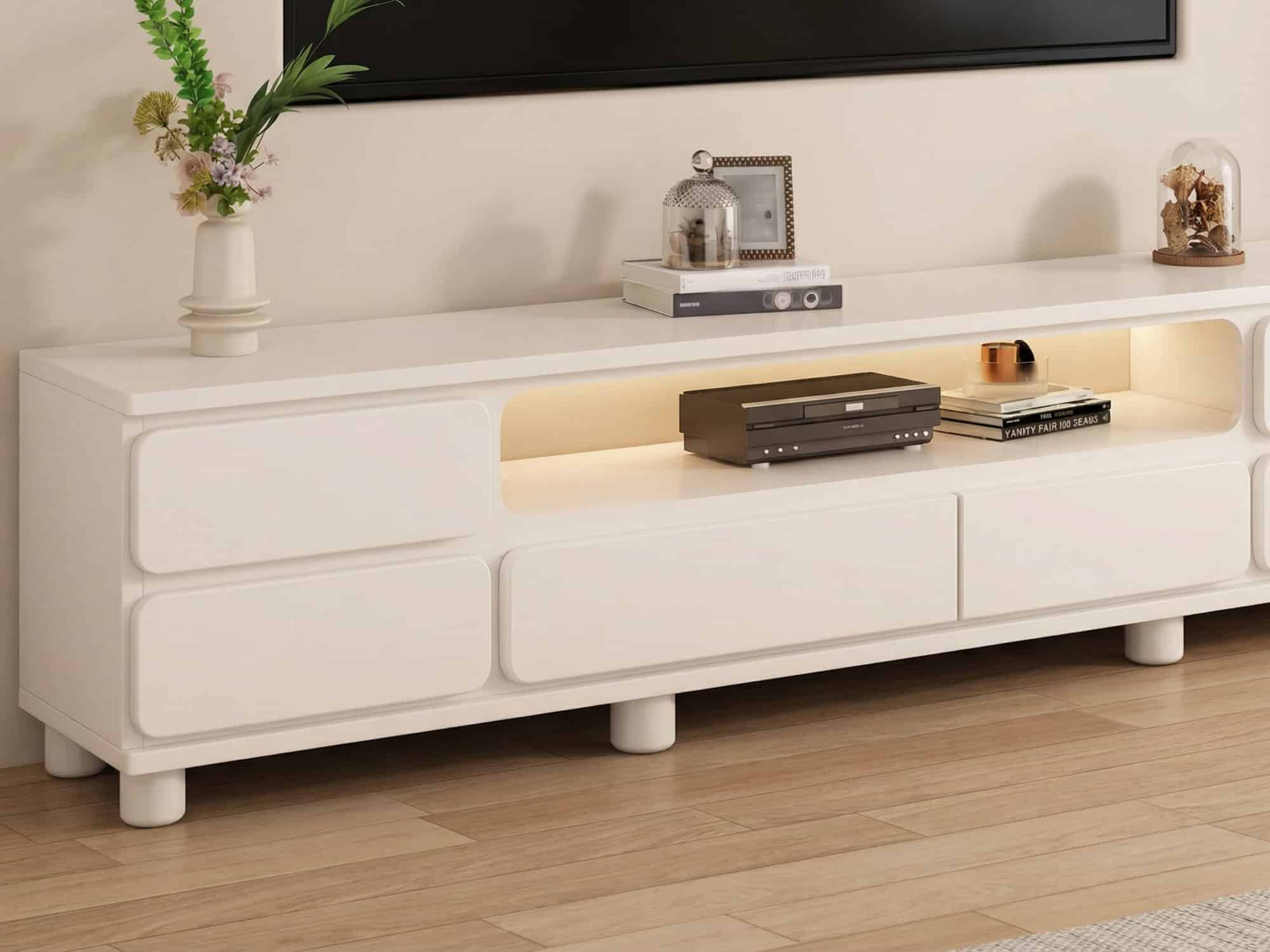 Modern Minimalist White TV Stand with Storage Drawers 相册图 #6 resized