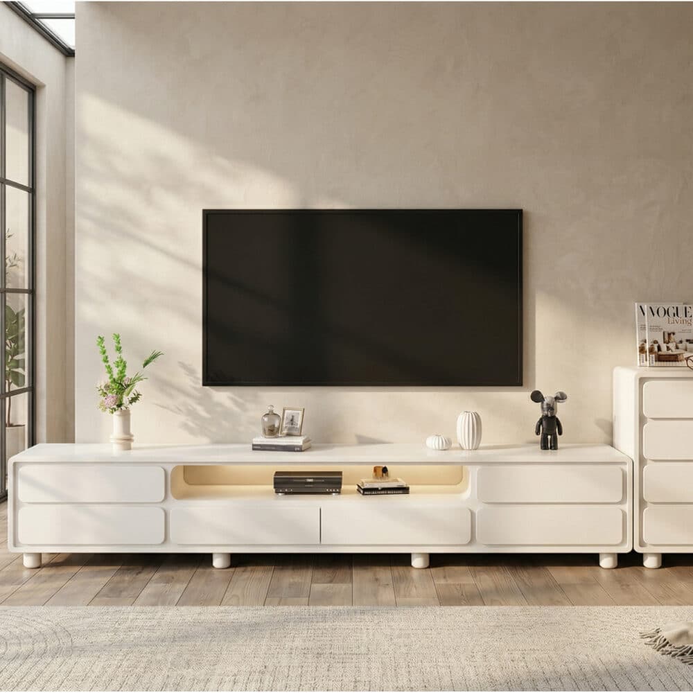 Modern Minimalist White TV Stand with Storage Drawers 商品主图 scene