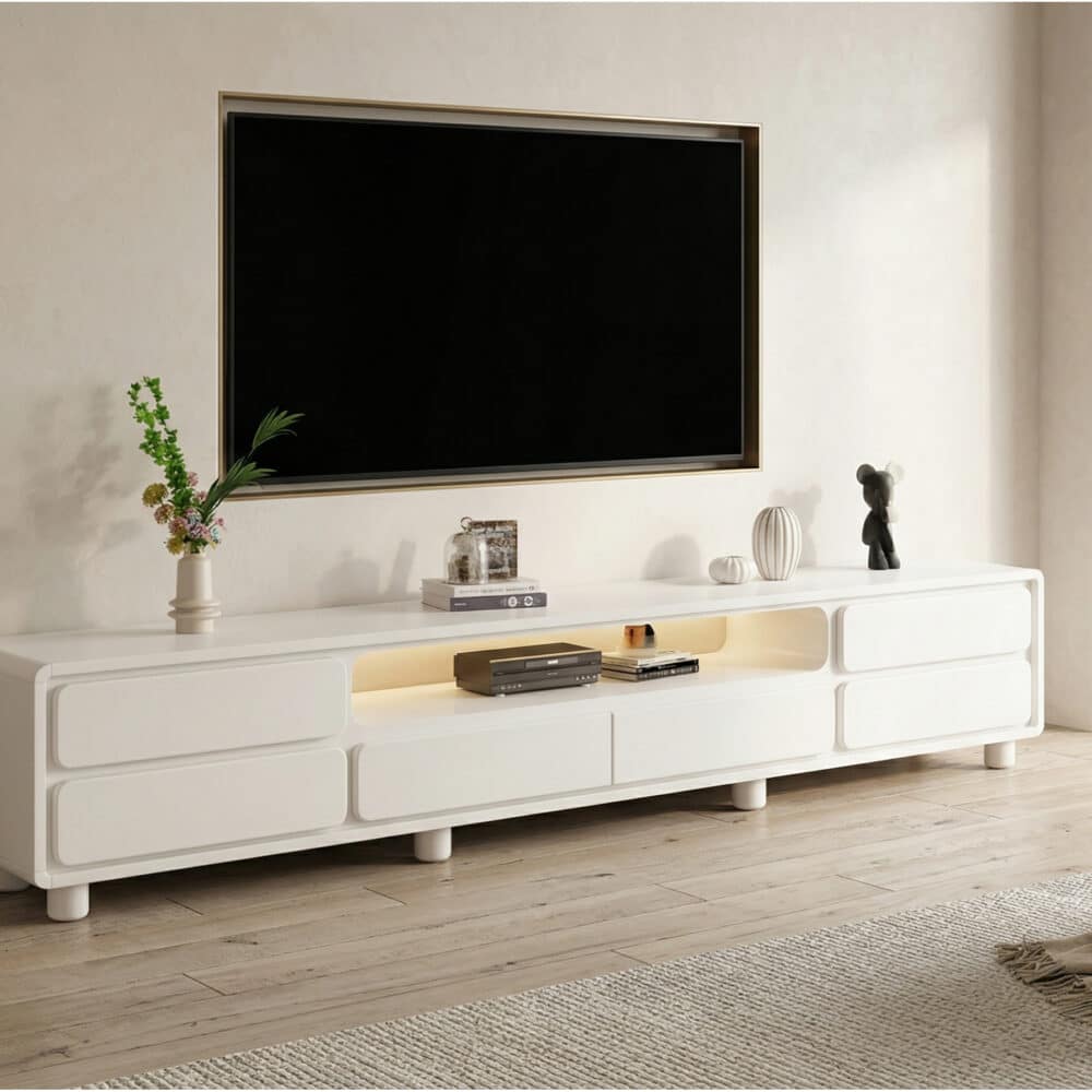 Modern Minimalist White TV Stand with Storage Drawers 相册图 #2 scene