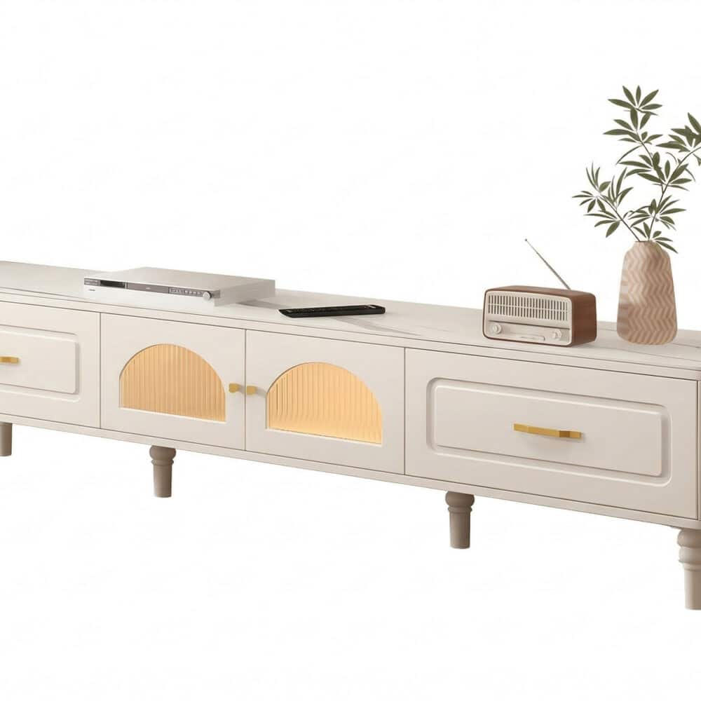 Modern Rectangle White TV Stand with Storage Drawers 相册图 #1 resized