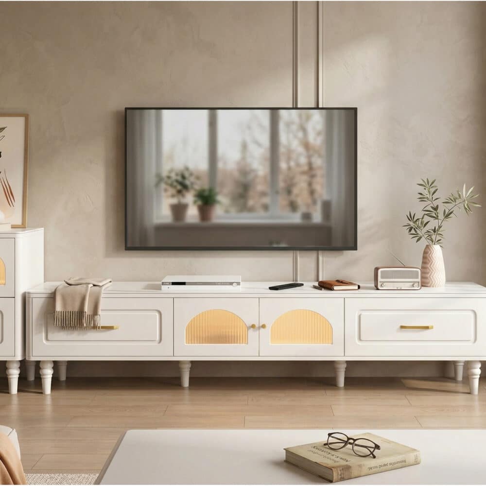 Modern Rectangle White TV Stand with Storage Drawers 商品主图 scene