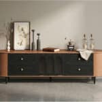 Modern TV Stand Black and Wood Color Spacious Storage 商品主图 scene