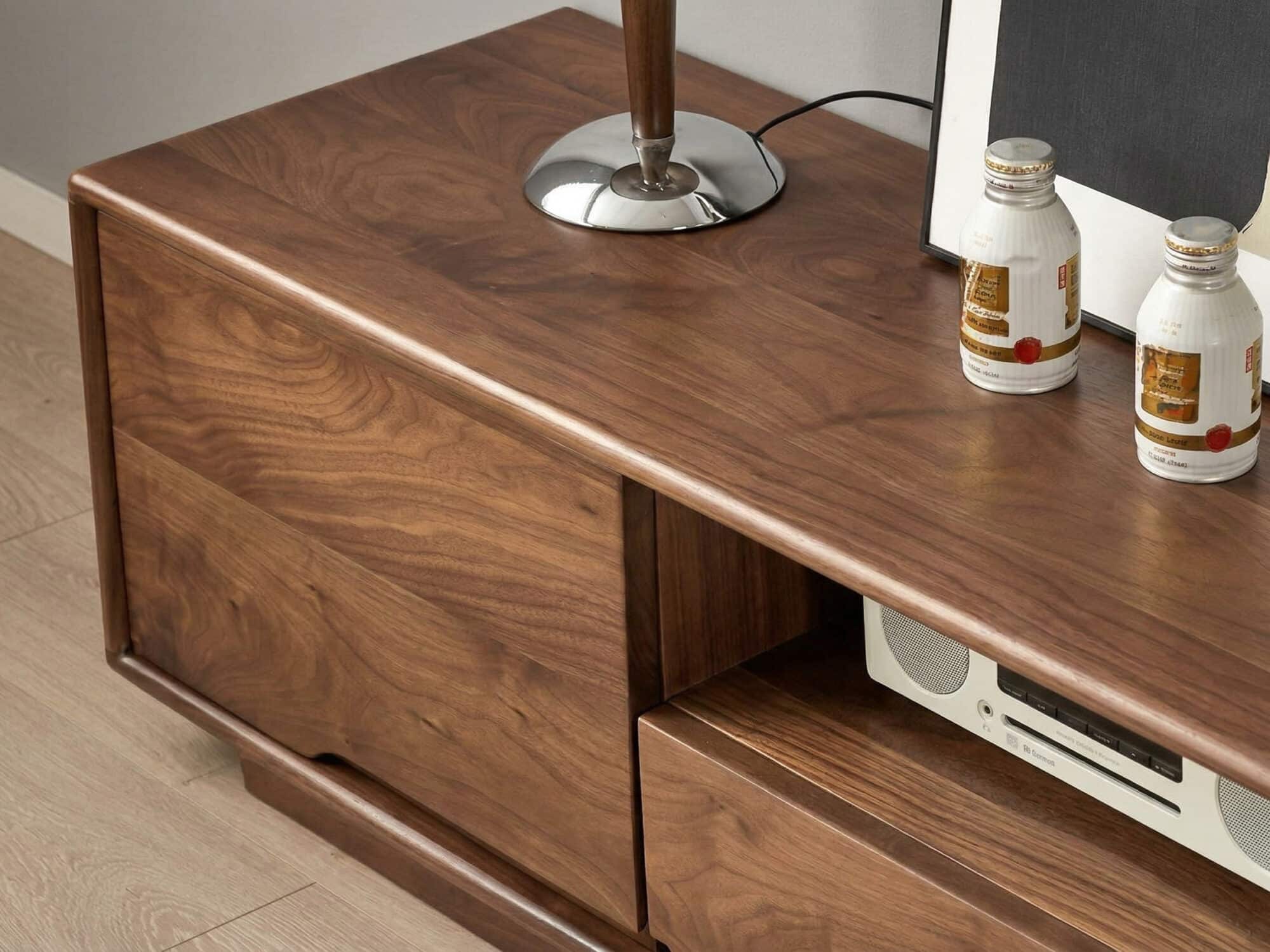Modern Walnut Wood TV Stand with Storage Cabinets 相册图 #3 resized