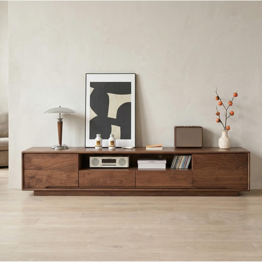 Modern Walnut Wood TV Stand with Storage Cabinets 相册图 #1 scene