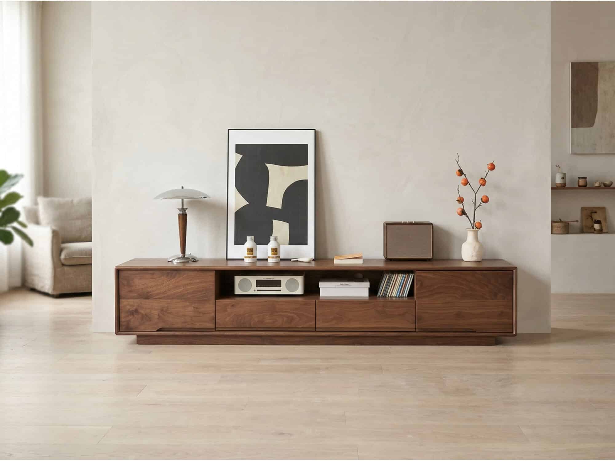 Modern Walnut Wood TV Stand with Storage Cabinets 相册图 #1 scene