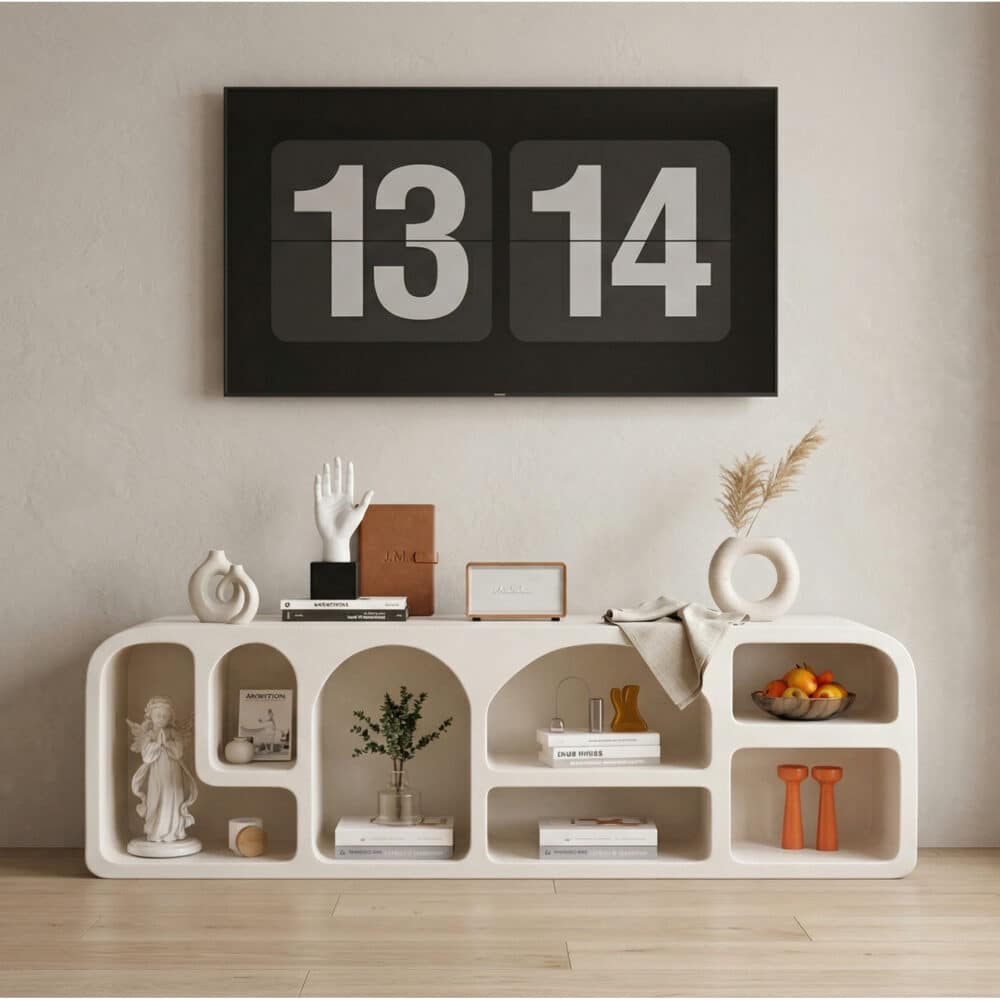 Modern White Arched TV Cabinet Cave-Inspired Design for Stylish Storage 商品主图 scene
