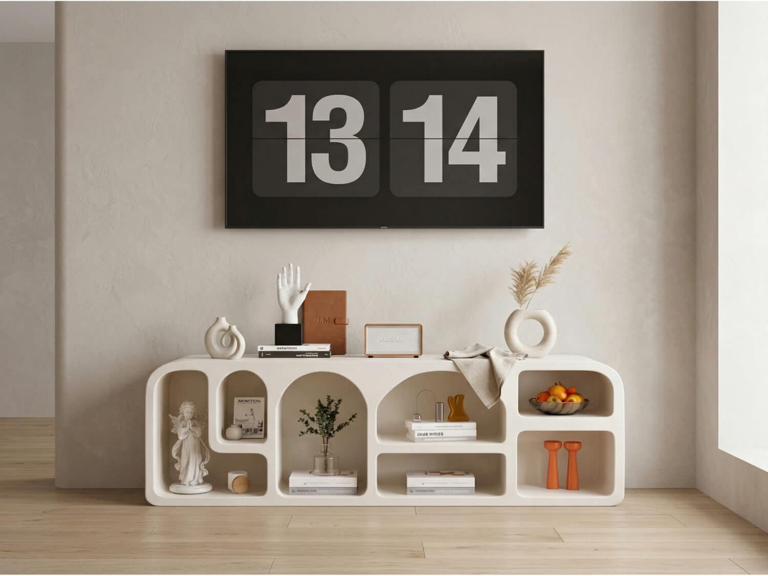 Modern White Arched TV Cabinet Cave-Inspired Design for Stylish Storage 商品主图 scene