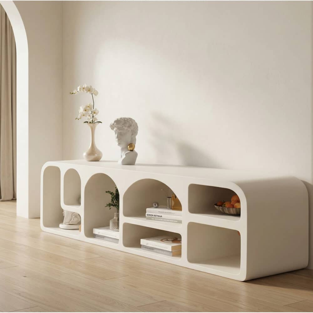 Modern White Arched TV Cabinet Cave-Inspired Design for Stylish Storage 相册图 #1 scene