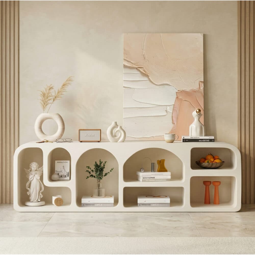 Modern White Arched TV Cabinet Cave-Inspired Design for Stylish Storage 相册图 #2 scene