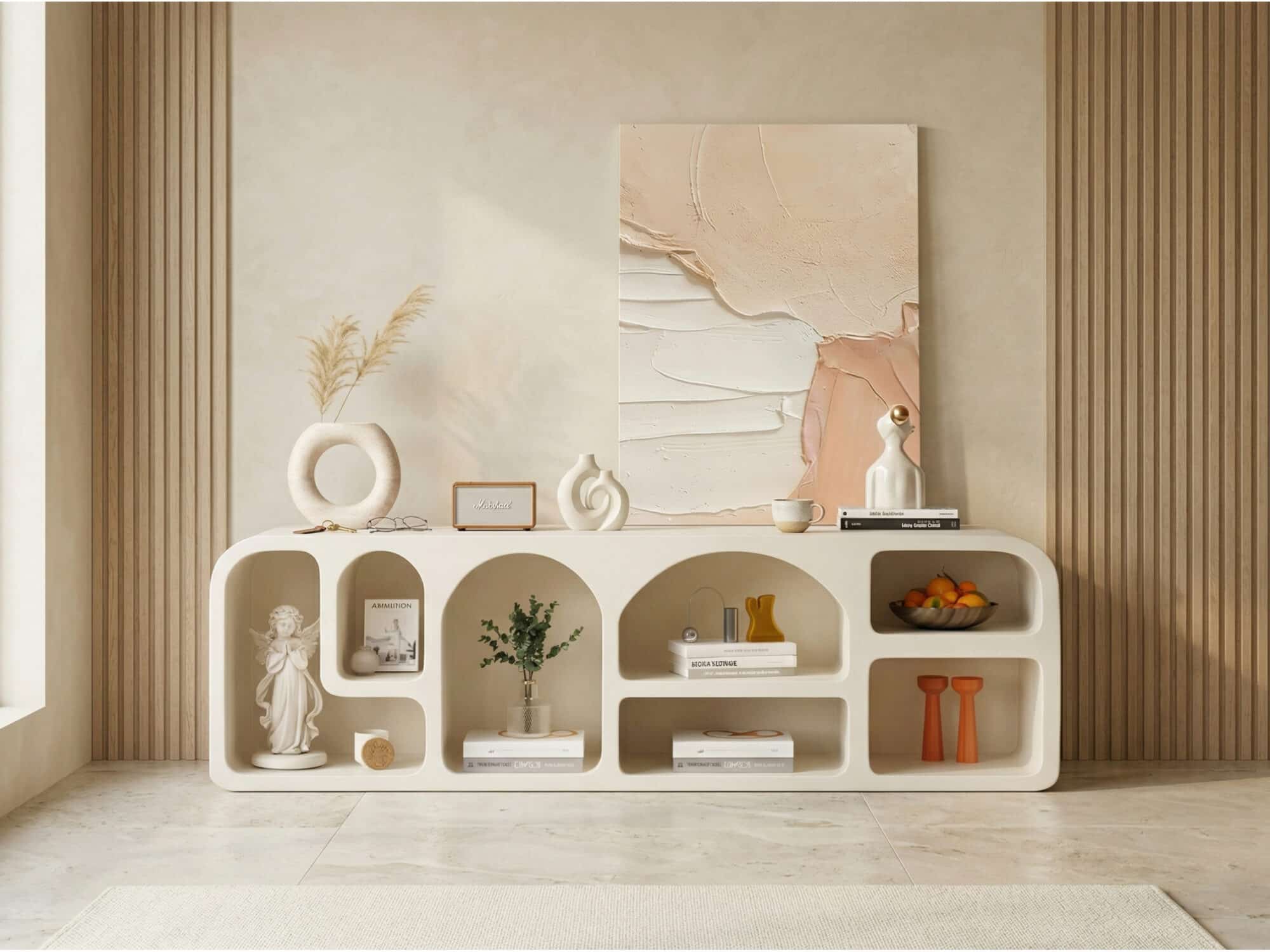 Modern White Arched TV Cabinet Cave-Inspired Design for Stylish Storage 相册图 #2 scene