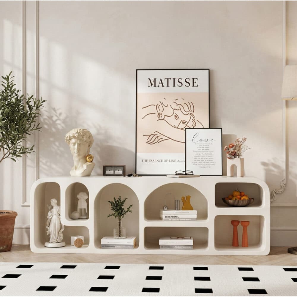 Modern White Arched TV Cabinet Cave-Inspired Design for Stylish Storage 相册图 #3 scene