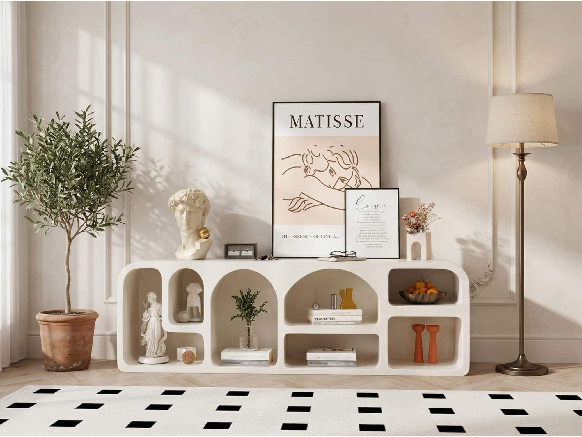 Modern White Arched TV Cabinet Cave-Inspired Design for Stylish Storage 相册图 #3 scene