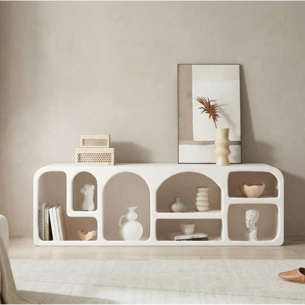 Modern White Arched TV Cabinet Cave-Inspired Design for Stylish Storage 相册图 #4 scene