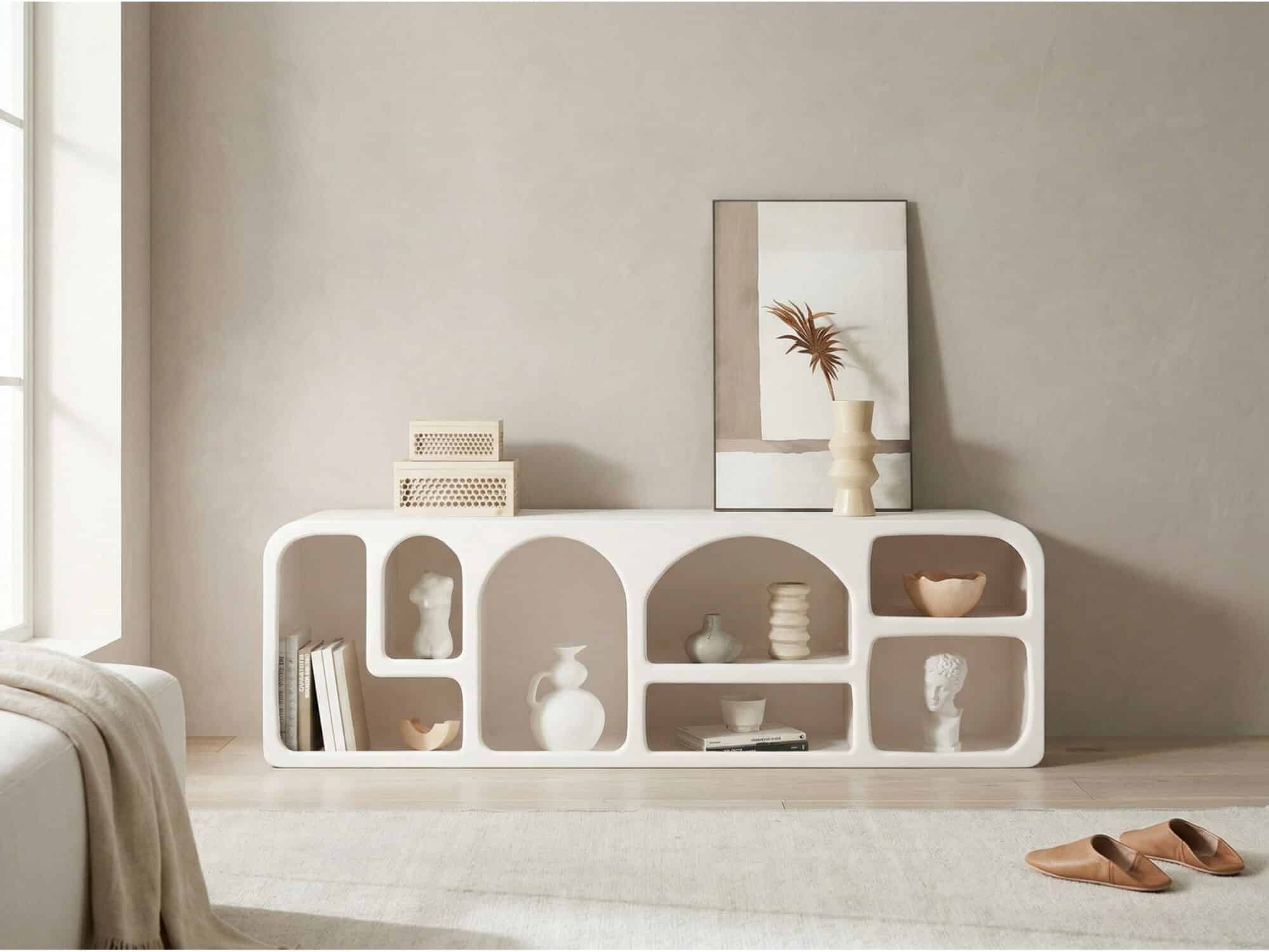 Modern White Arched TV Cabinet Cave-Inspired Design for Stylish Storage 相册图 #4 scene