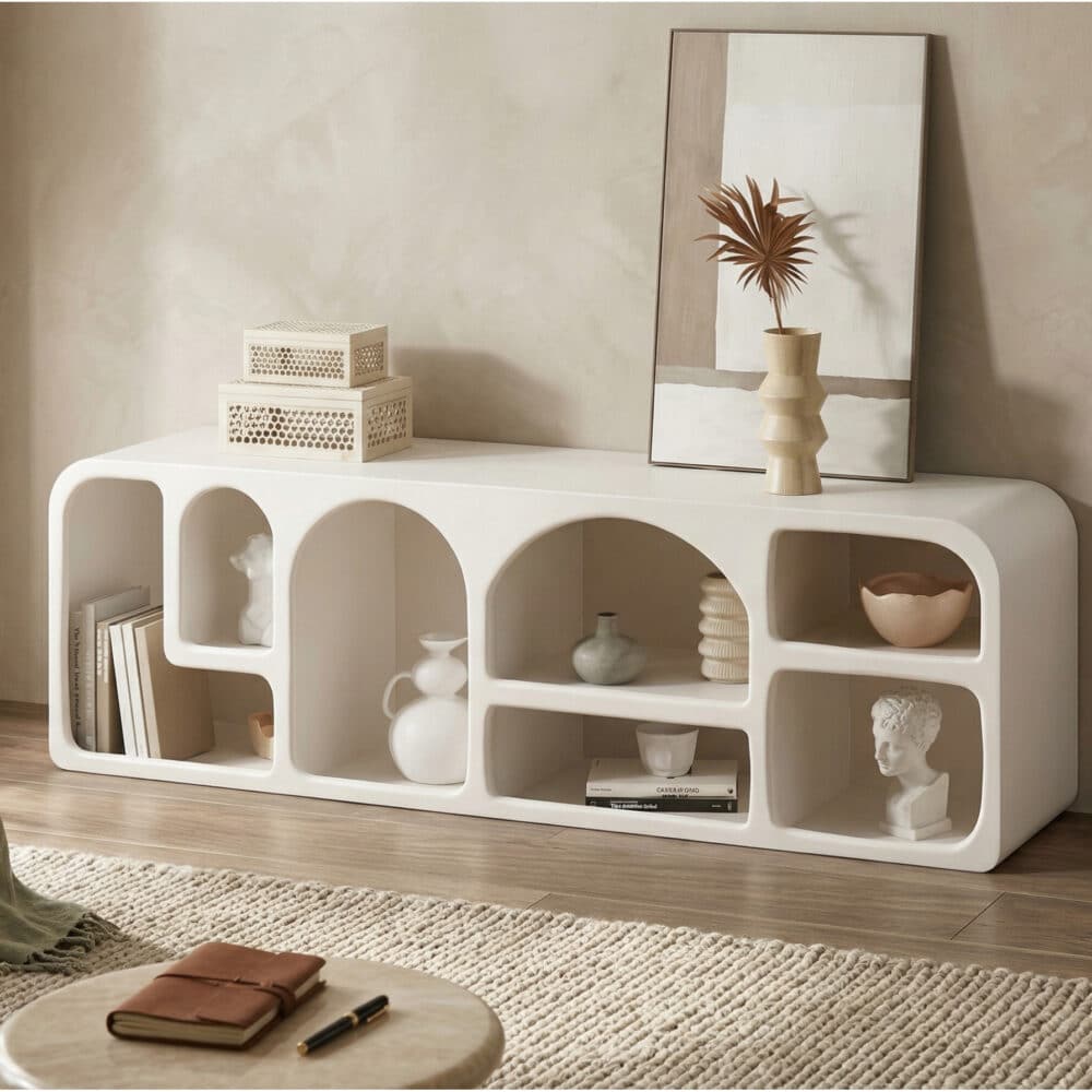 Modern White Arched TV Cabinet Cave-Inspired Design for Stylish Storage 相册图 #5 scene