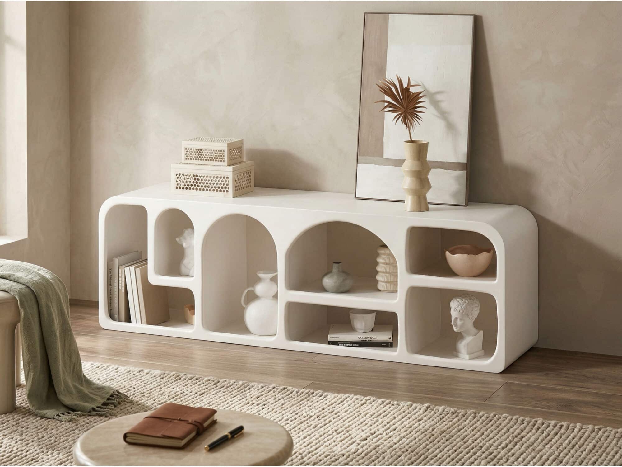 Modern White Arched TV Cabinet Cave-Inspired Design for Stylish Storage 相册图 #5 scene