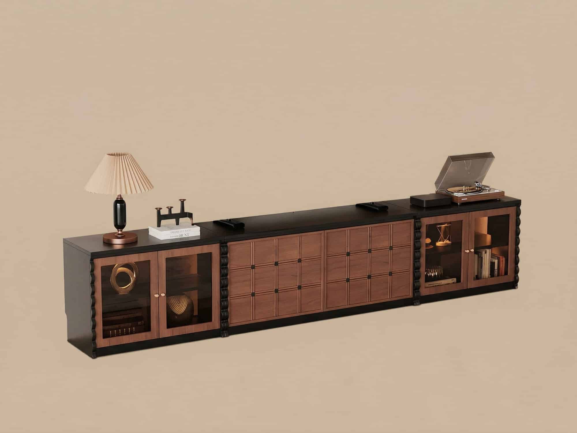 Modular Wooden TV Stand Set Optional Combination Media Console with Storage Cabinets 相册图 #7 resized