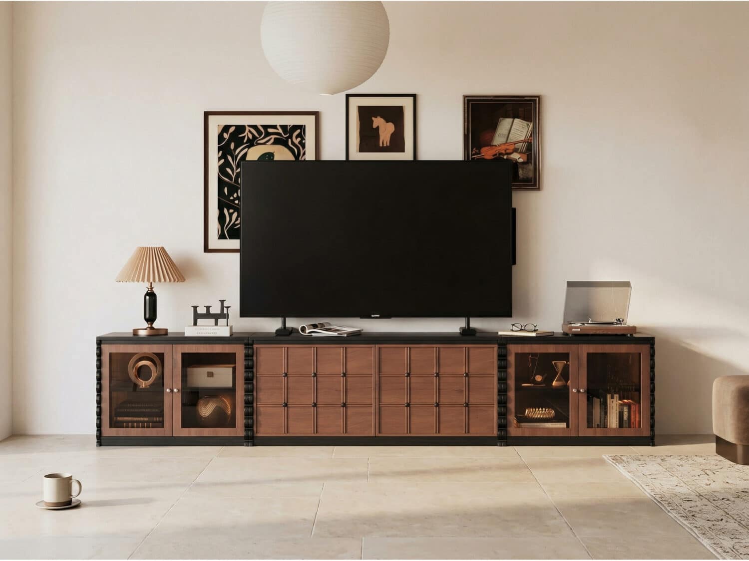 Modular Wooden TV Stand Set Optional Combination Media Console with Storage Cabinets 商品主图 scene