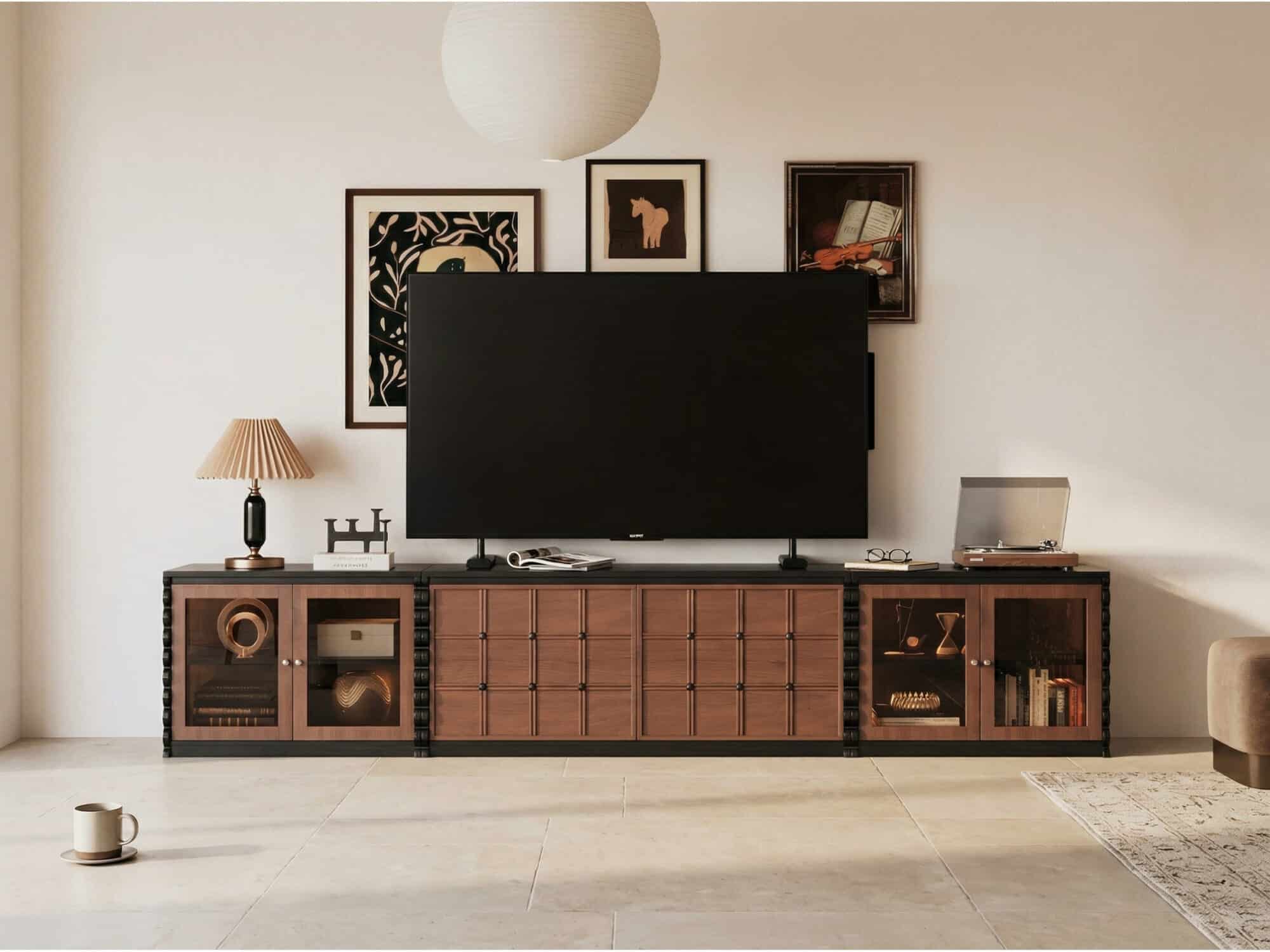 Modular Wooden TV Stand Set Optional Combination Media Console with Storage Cabinets 商品主图 scene