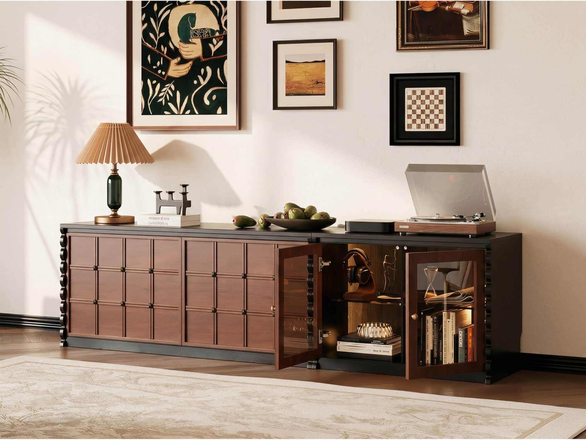 Modular Wooden TV Stand Set Optional Combination Media Console with Storage Cabinets 相册图 #2 scene