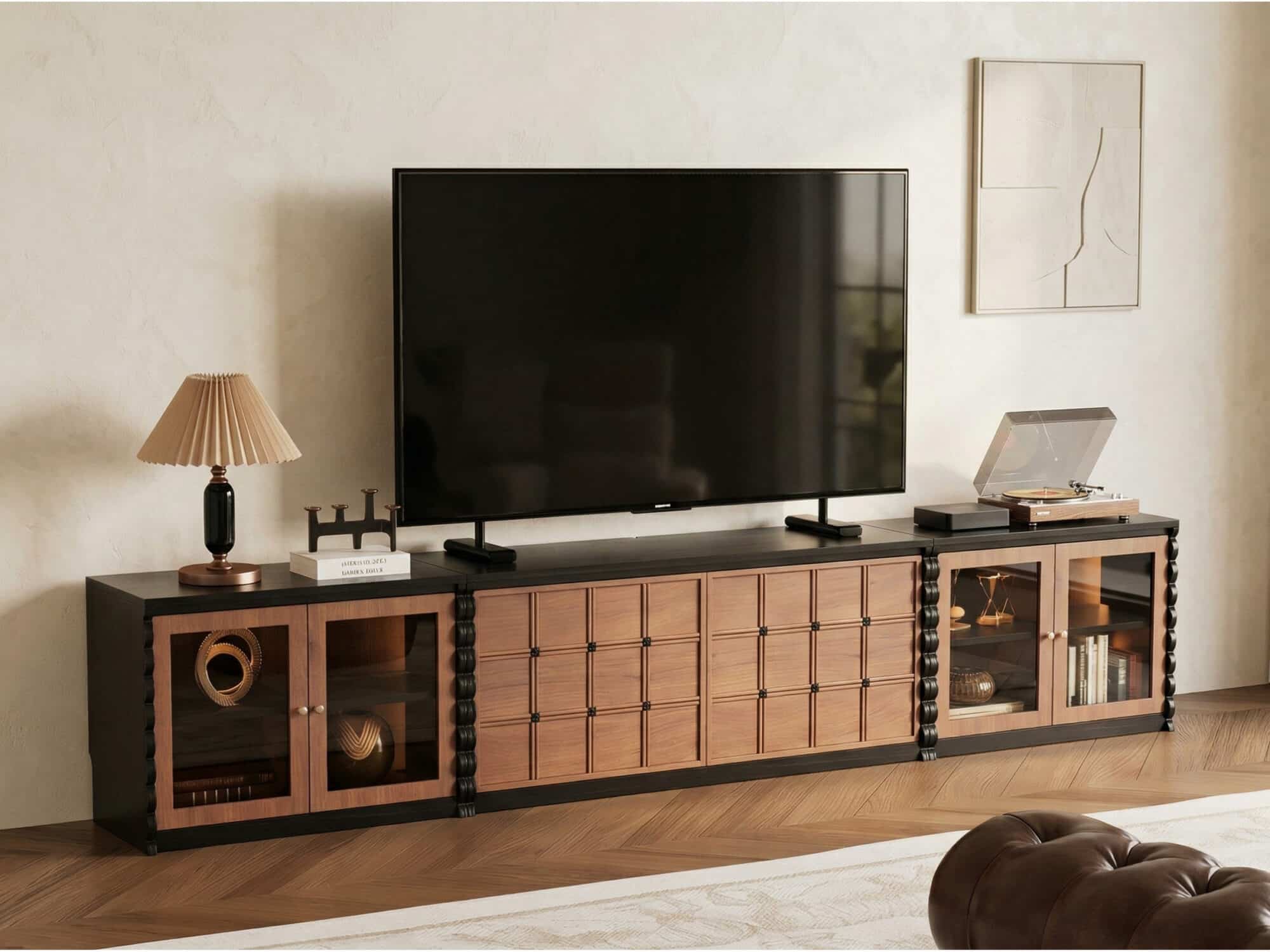 Modular Wooden TV Stand Set Optional Combination Media Console with Storage Cabinets 相册图 #3 scene