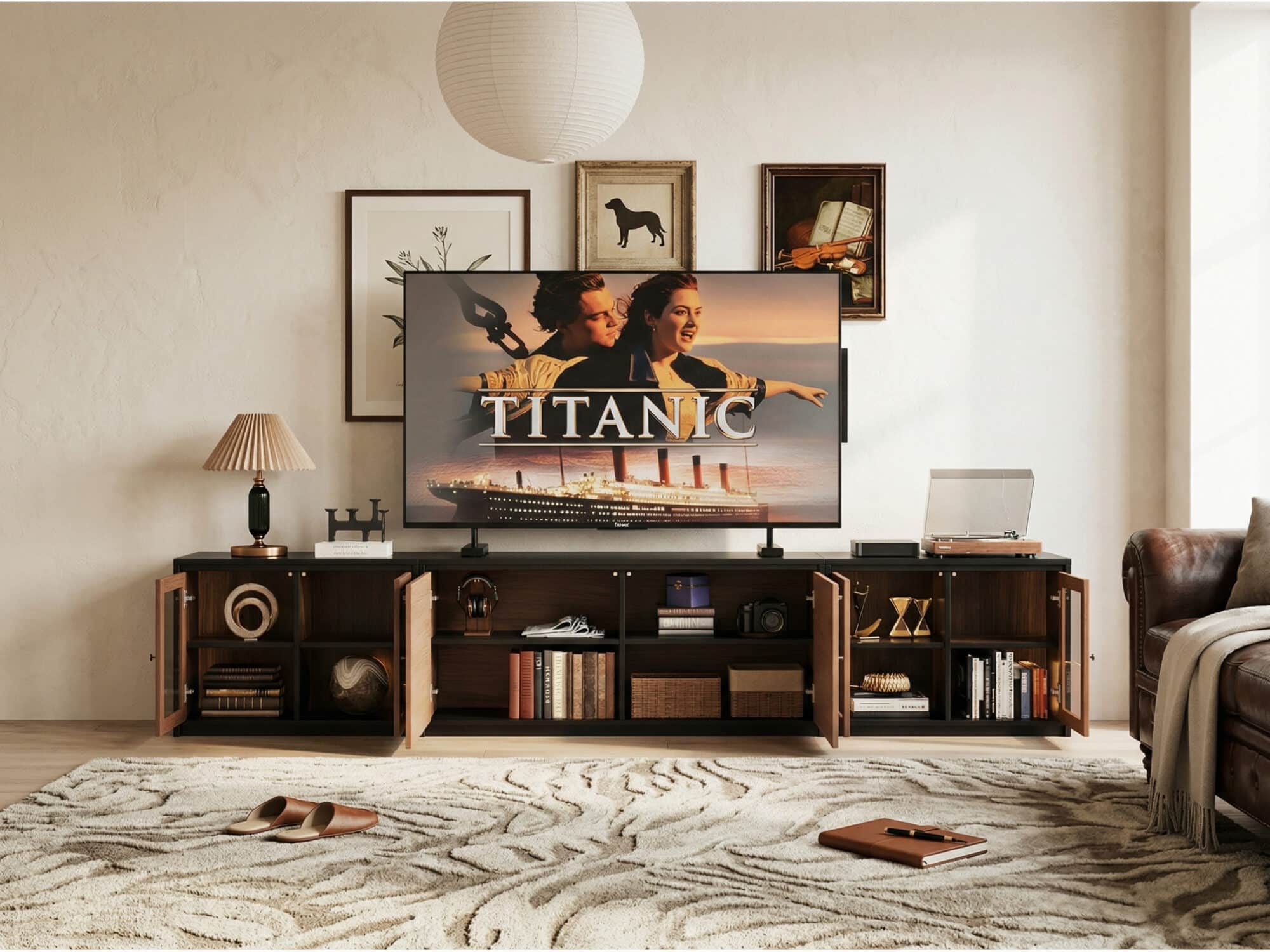 Modular Wooden TV Stand Set Optional Combination Media Console with Storage Cabinets 相册图 #4 scene