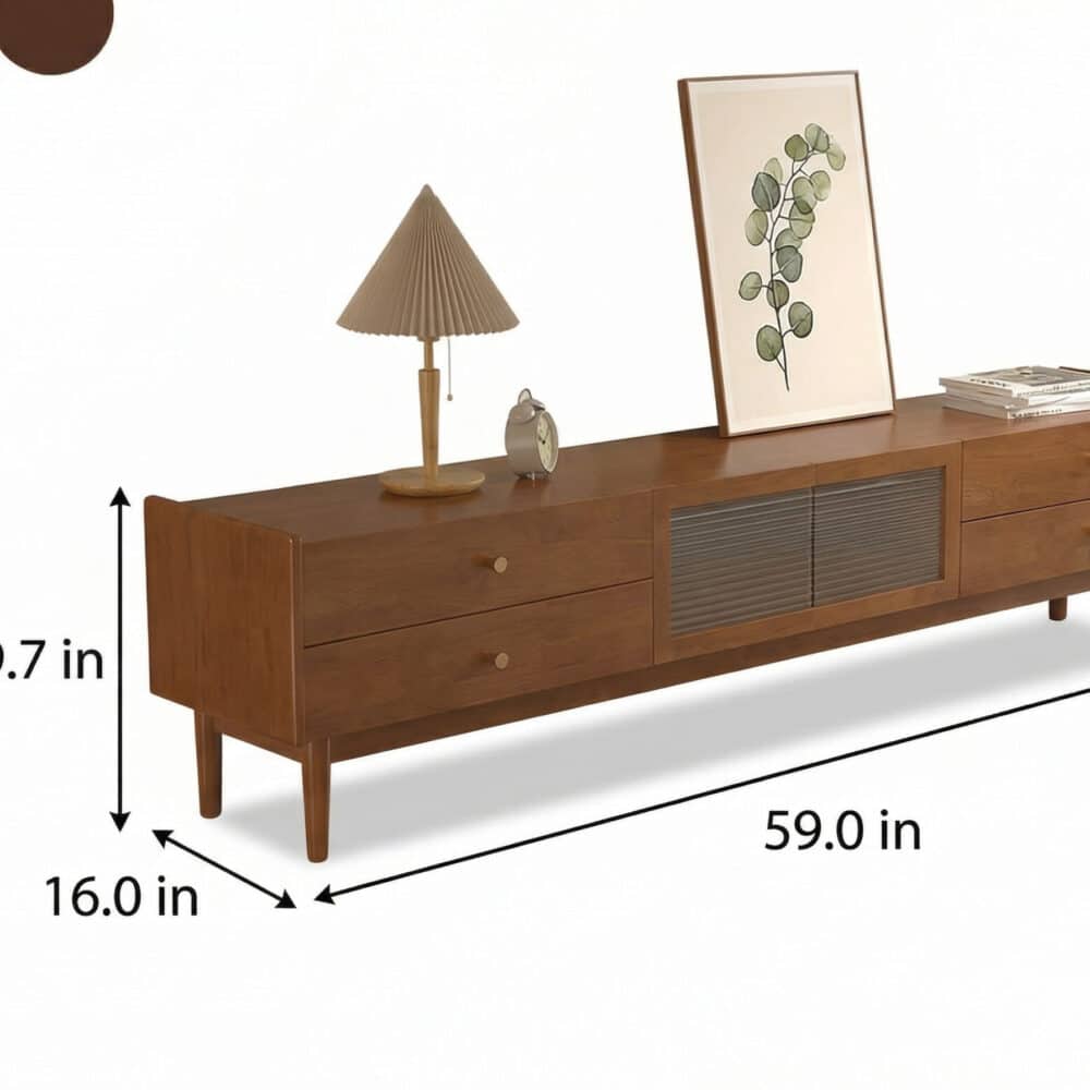 Nut-Brown Oak Medium Wood Tone TV Stand with Storage 相册图 #13 dimensions