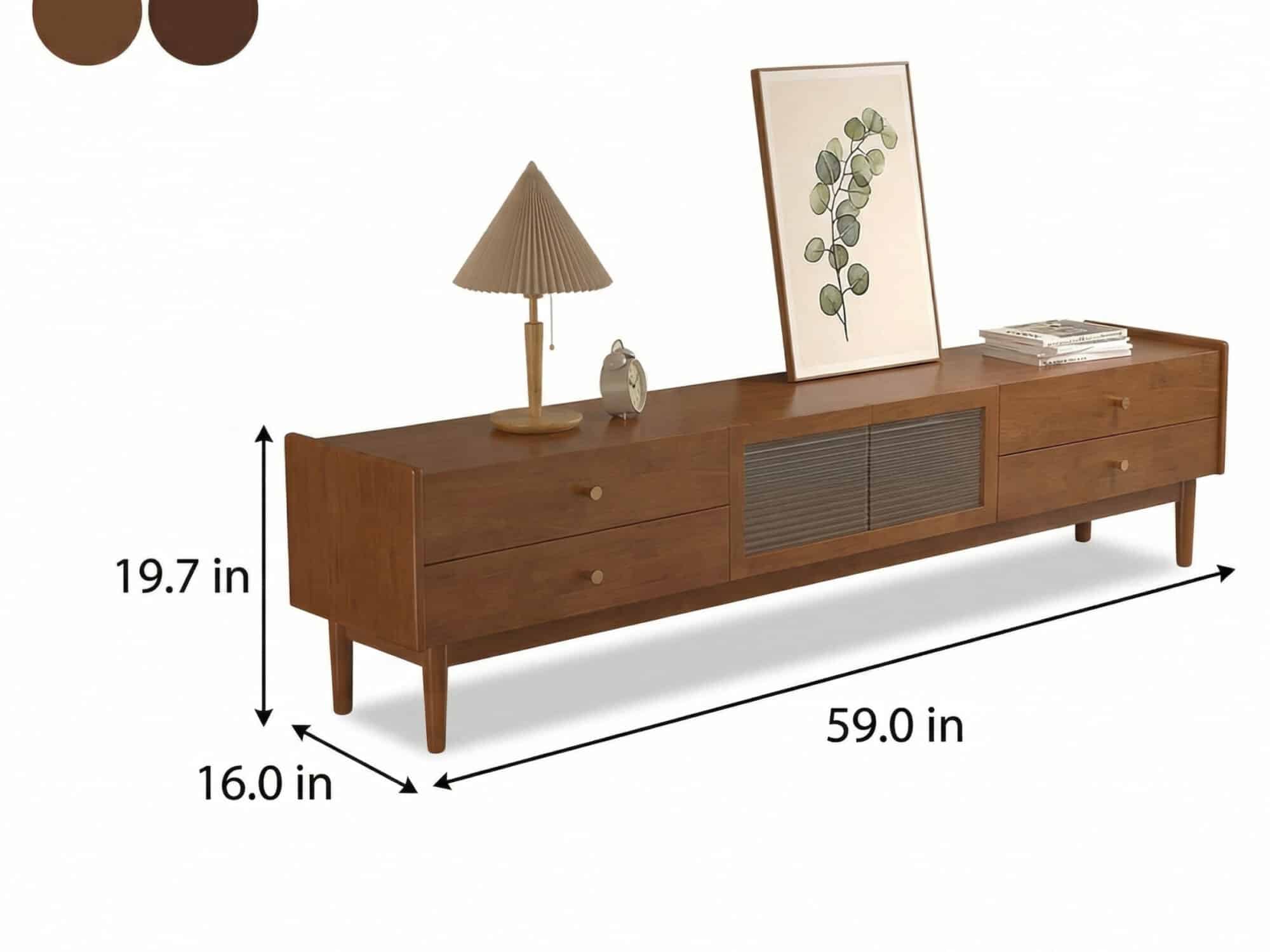 Nut-Brown Oak Medium Wood Tone TV Stand with Storage 相册图 #13 dimensions