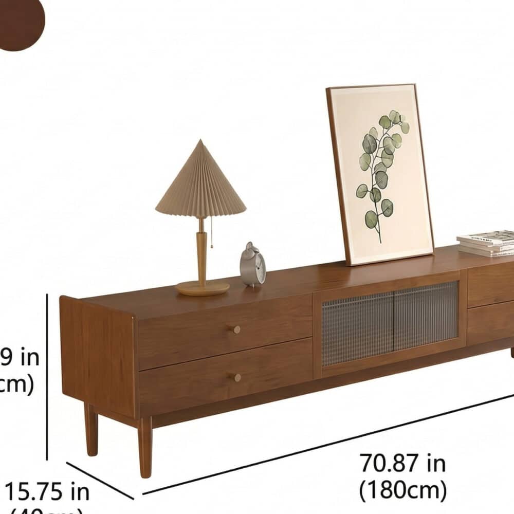 Nut-Brown Oak Medium Wood Tone TV Stand with Storage 相册图 #14 dimensions