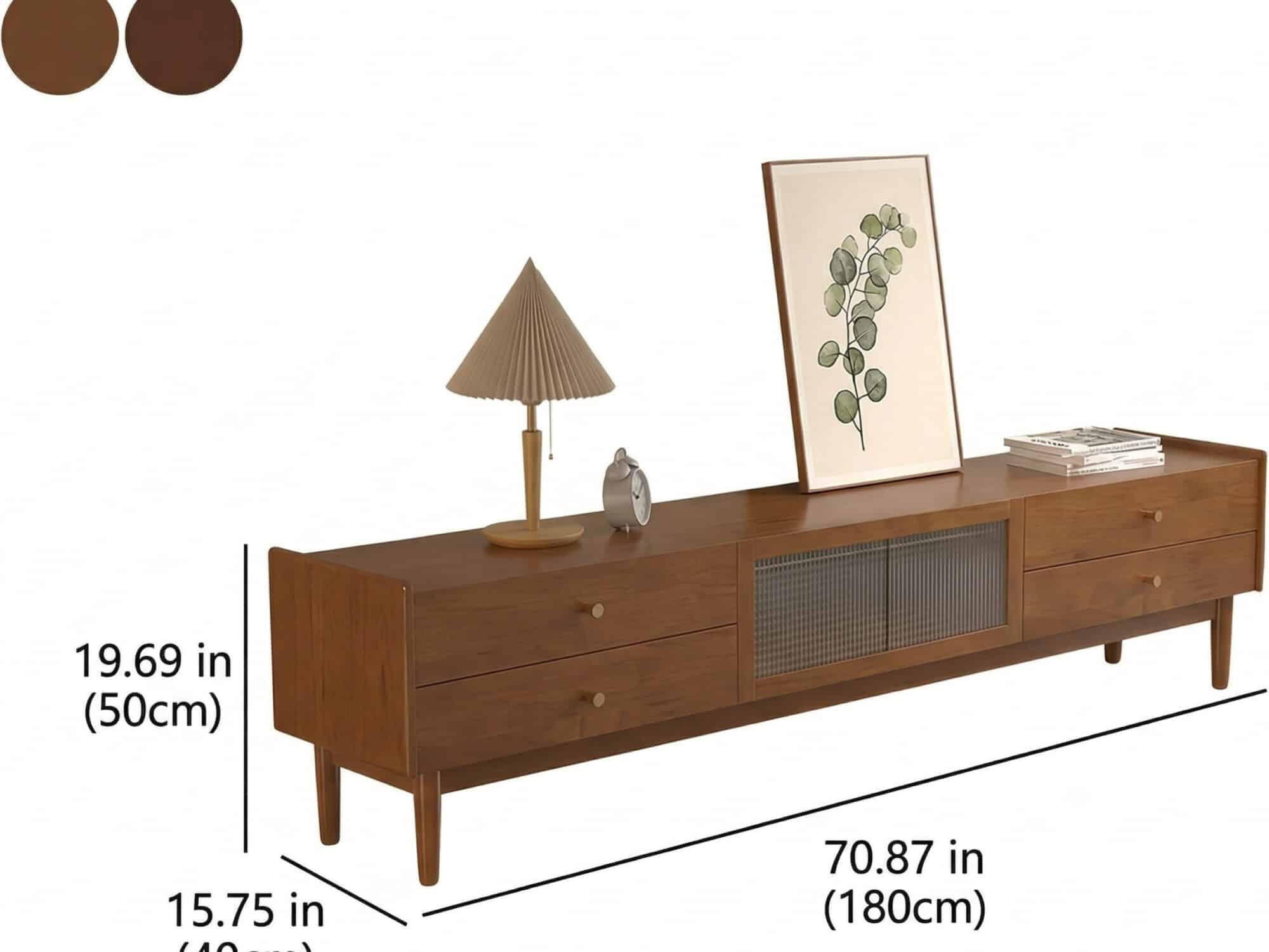 Nut-Brown Oak Medium Wood Tone TV Stand with Storage 相册图 #14 dimensions