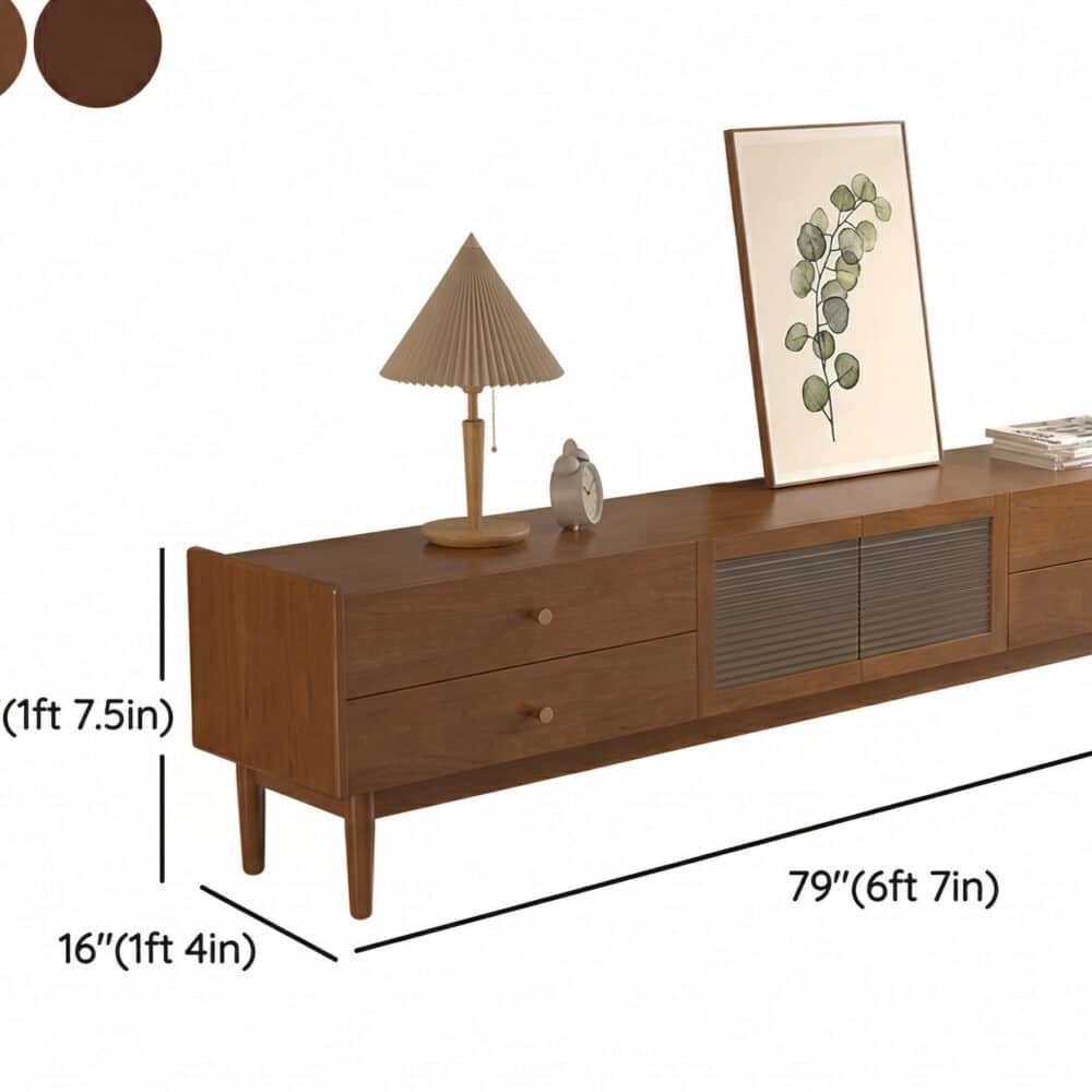 Nut-Brown Oak Medium Wood Tone TV Stand with Storage 相册图 #15 dimensions