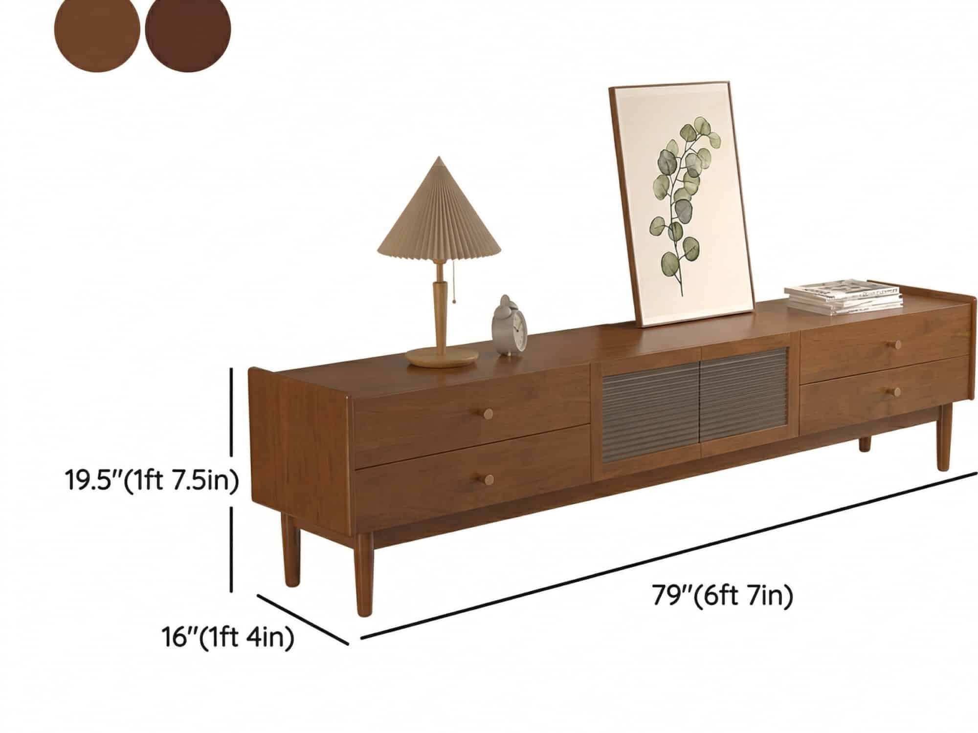 Nut-Brown Oak Medium Wood Tone TV Stand with Storage 相册图 #15 dimensions