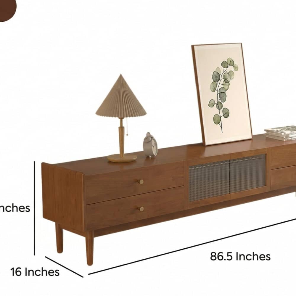 Nut-Brown Oak Medium Wood Tone TV Stand with Storage 相册图 #16 dimensions
