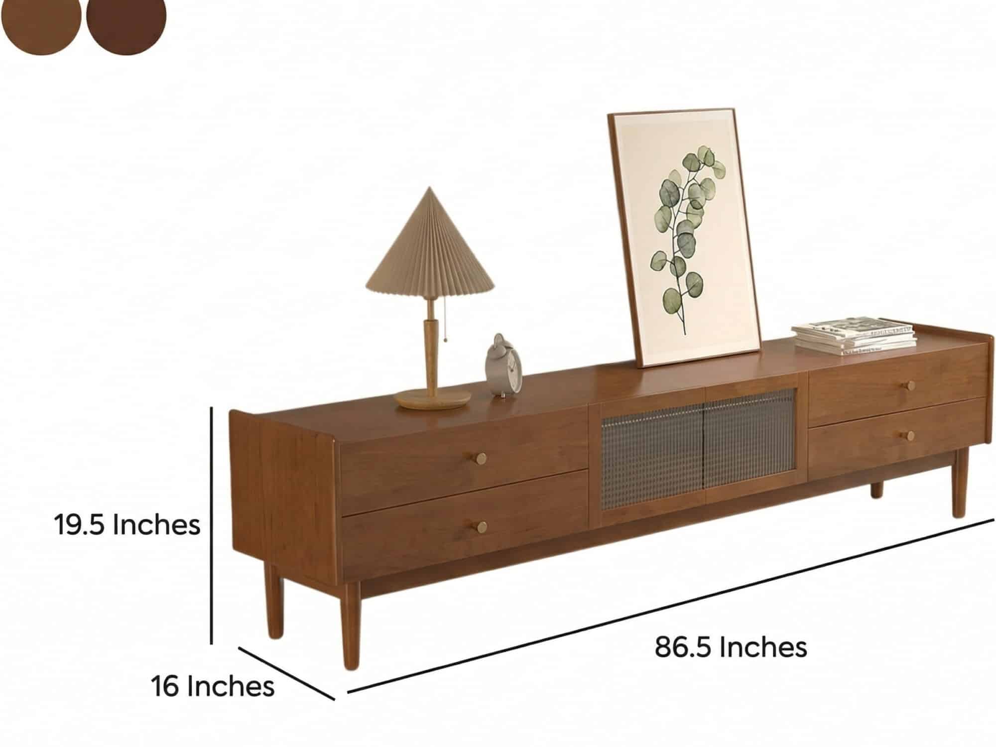 Nut-Brown Oak Medium Wood Tone TV Stand with Storage 相册图 #16 dimensions