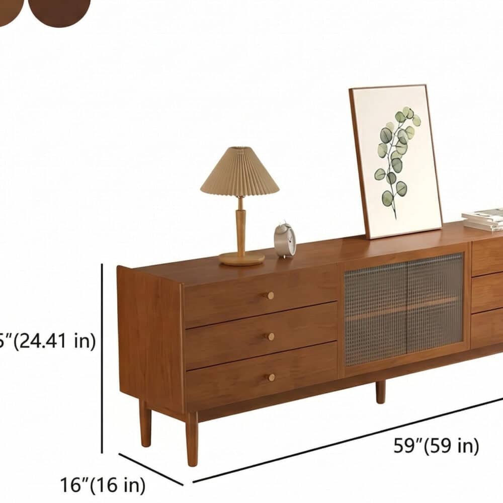 Nut-Brown Oak Medium Wood Tone TV Stand with Storage 相册图 #17 dimensions