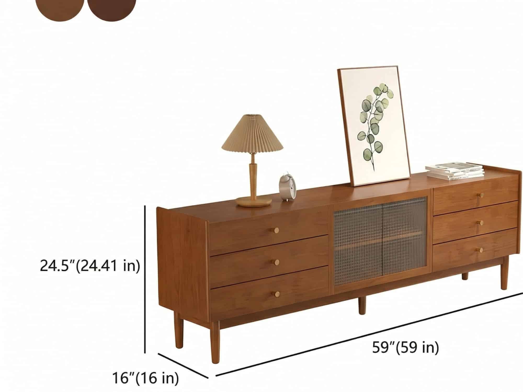 Nut-Brown Oak Medium Wood Tone TV Stand with Storage 相册图 #17 dimensions
