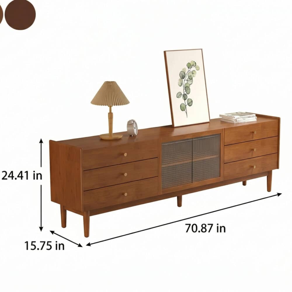 Nut-Brown Oak Medium Wood Tone TV Stand with Storage 相册图 #18 dimensions